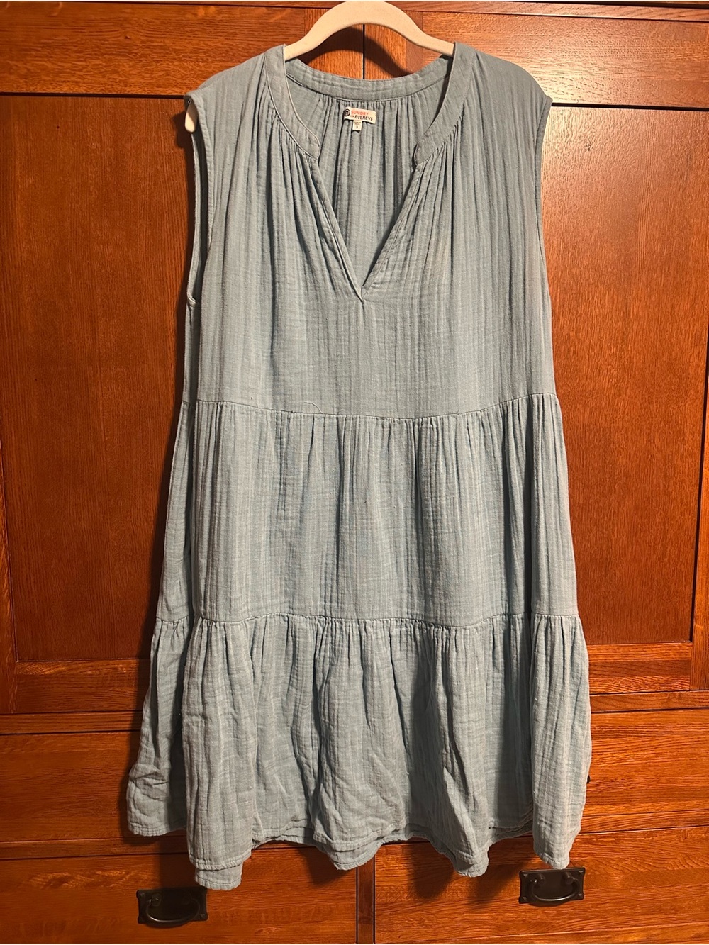 Sundry Dusty Blue Sleeveless Tiered V-Neck Tunic